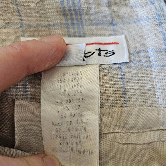 Vintage Talbots Linen Blend Wrap Skirt Size 8 Blue Beige Check Plaid Midi USA - Picture 5 of 14